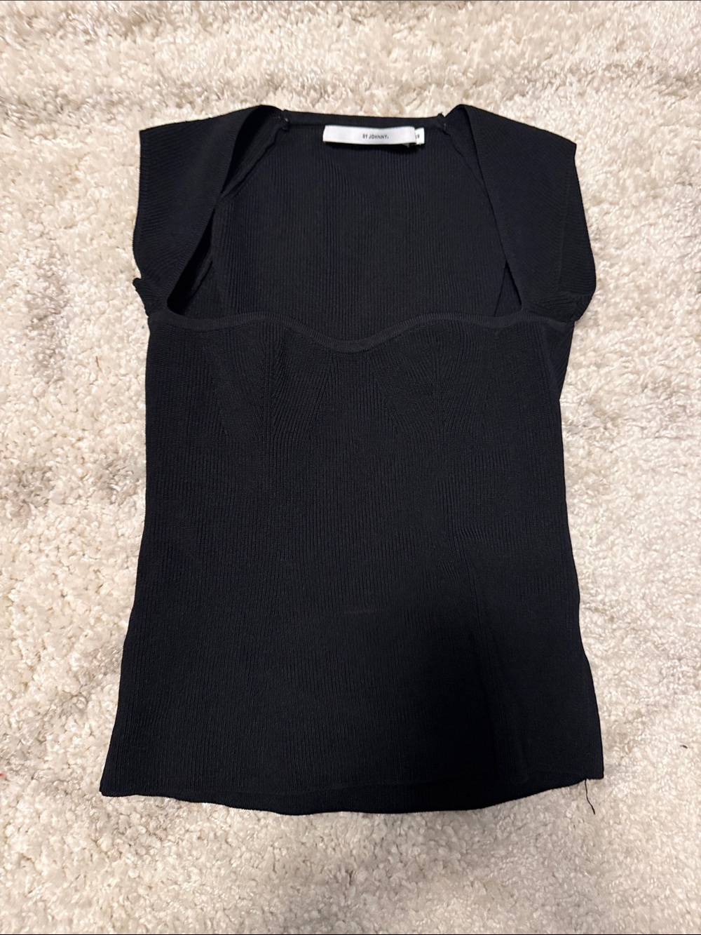 BY JOHNNY. Black Ribbed Square-Neck Tank Top